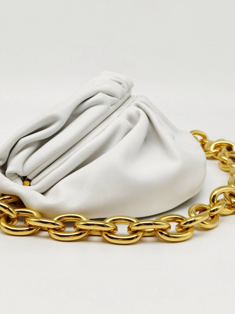 Bottega Veneta The Chain Pouch White Leather Clutch Shoulder Bag Gold Chain - Picture 11 of 14